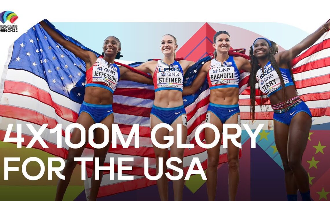 USA 🇺🇸 beats Jamaica 🇯🇲 in dramatic women's 4x100m relay | World Athletics Championships Oregon 22