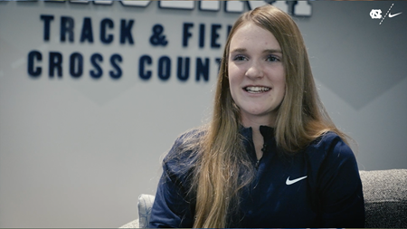 Screenshot from the Tar Heel Voices featuring profile Cross Country and Track & Field runner Kelsey Harrington