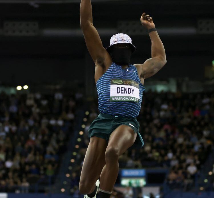 Marquis Dendy wins the Men's Long Jump at Birmingham WIT Final with "style and sartorial elegance"