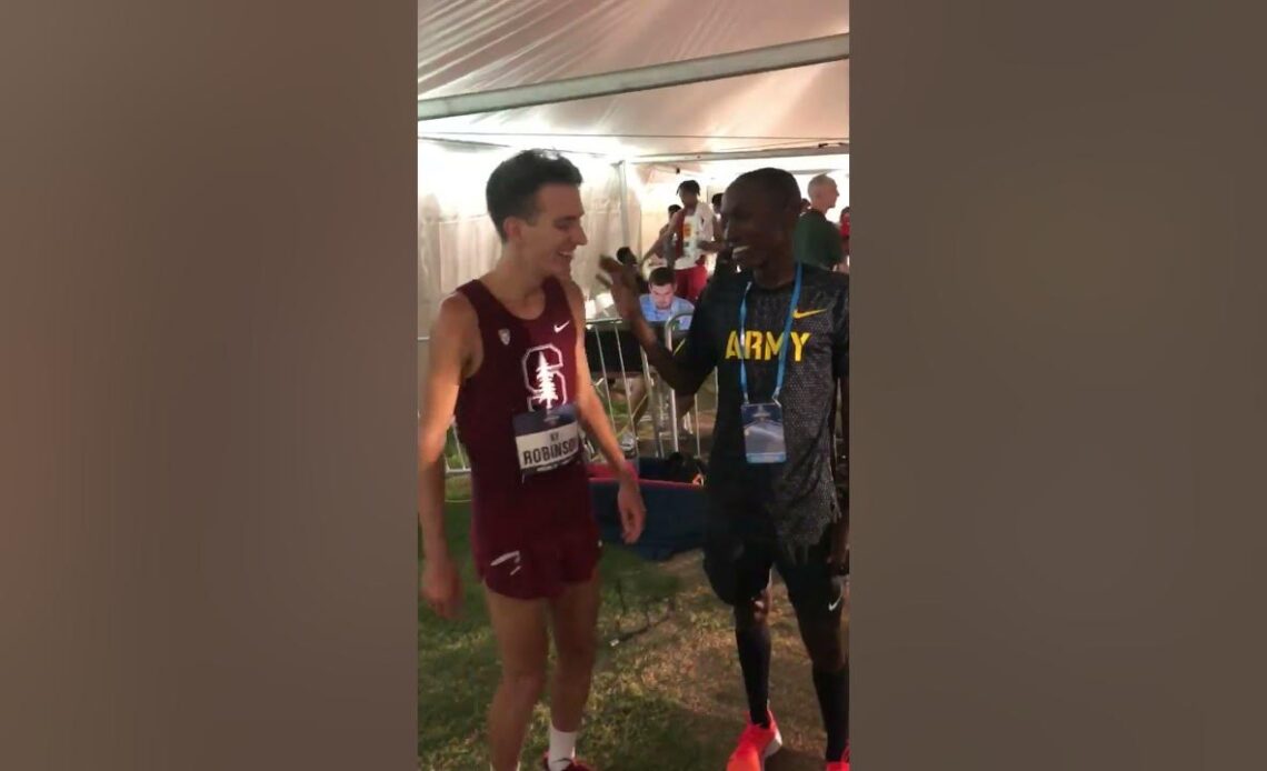 Sam Chelanga Congratulates Ky Robinson On The 10K Title At the 2023 NCAA Outdoor Championships