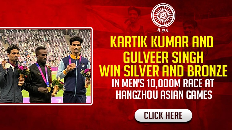 Kartik Kumar and Gulveer Singh win silver and bronze in men's 10,000m race at Hangzhou Asian Games « Athletics Federation of India