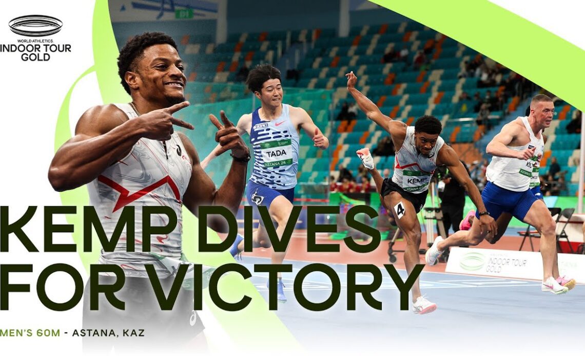 Kemp wins 60m with an incredible dip on the line 👀 | World Indoor Tour 2024