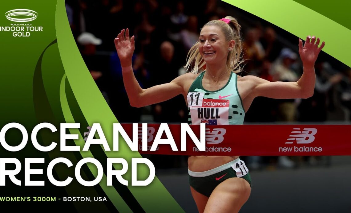 Jessica Hull breaks national record to win women's 3000m | World Indoor Tour 2024