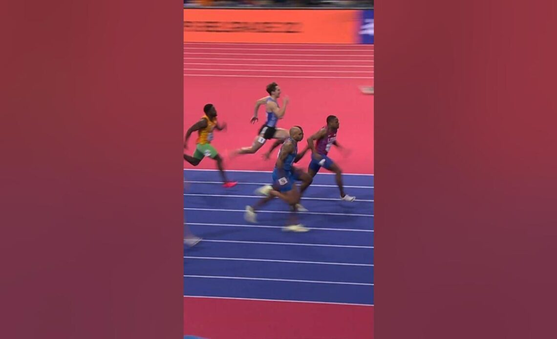 So close 😮‍💨 🇮🇹's Marcell Jacobs storms to 60m glory 🔥 #sports #athletics #italy #running