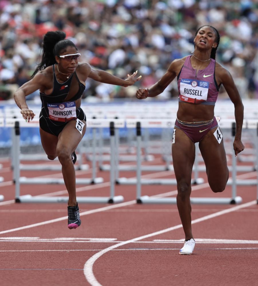 News - Masai Russell Produces 100-Meter Hurdles Masterpiece in Olympic Trials Final to Win First U.S. Title