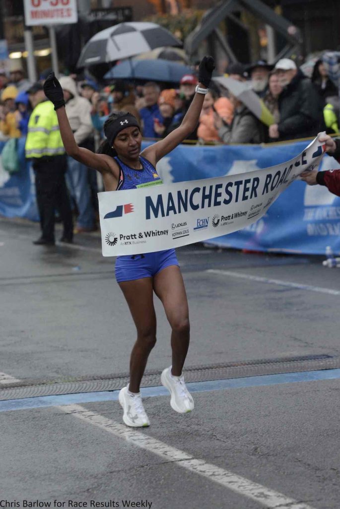 COLLEY, KELATI PREVAIL AT COLD AND WET MANCHESTER ROAD RACE, by Lori Riley for Race Results Weekly, used with permission.