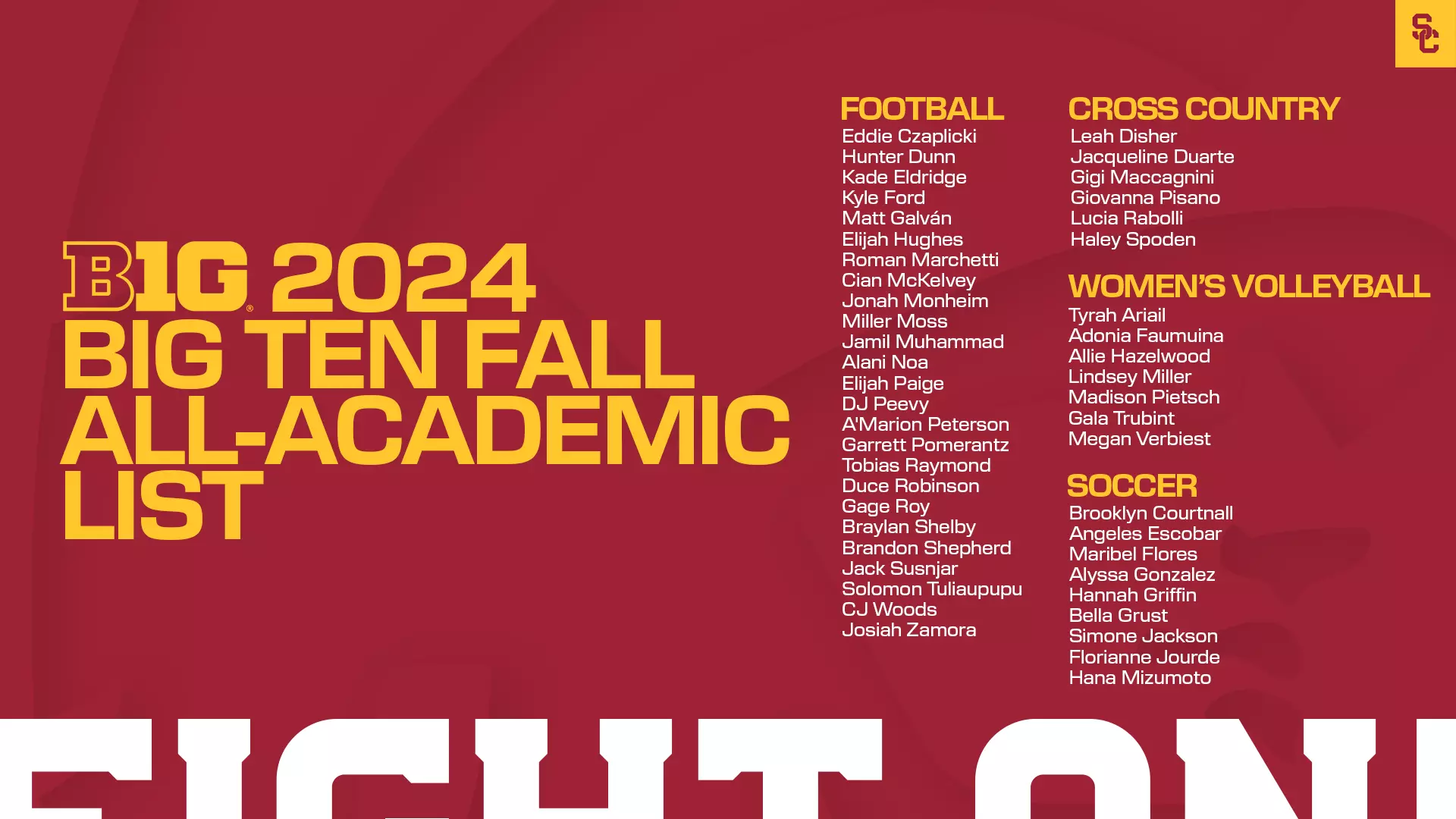 47 Trojans Named To Fall Academic All-Big Ten Team